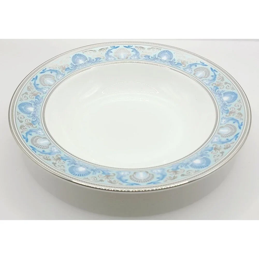 Wedgwood Dolphins Blue Rim Soup Bowl New with Tags Replacement Nautical Silver - Picture 2 of 9